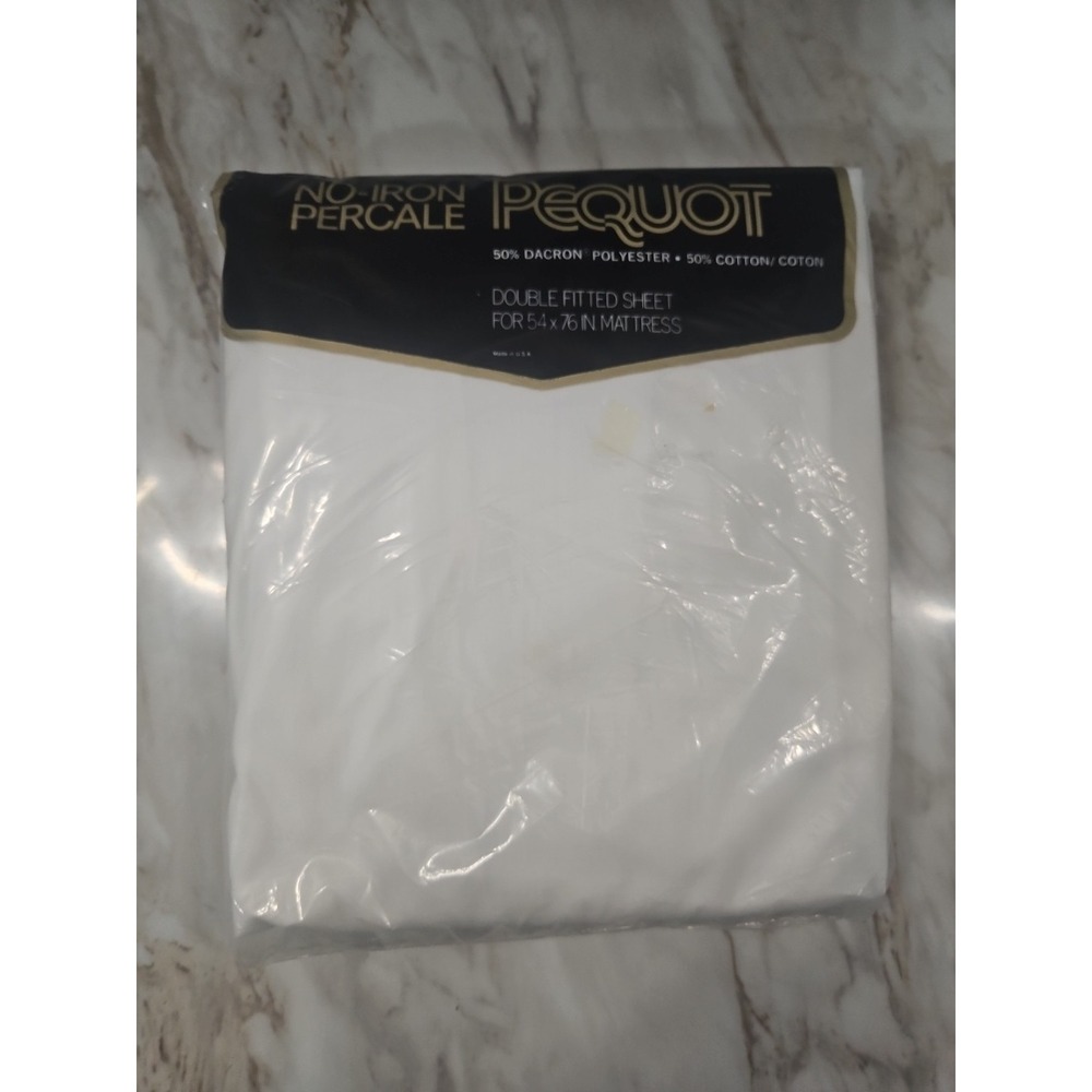 Vintage Pequot Double Fitted Sheet White 54 X 76 Made In USA